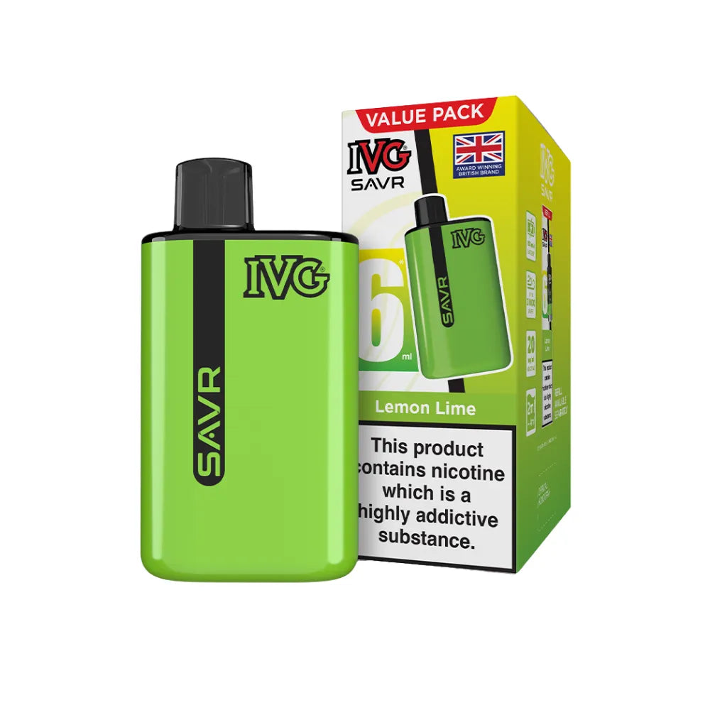Green IVG SAVR vape device with packaging on a white background