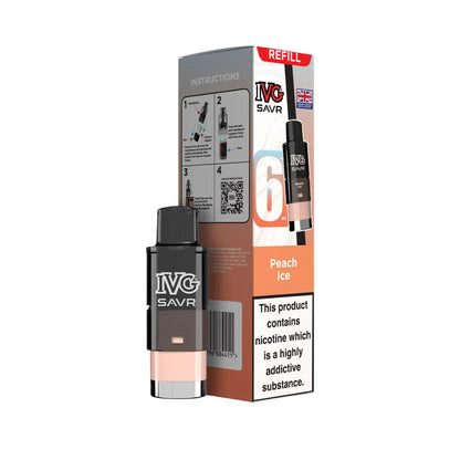 Peach Ice IVG SAVR refills and packaging on a white background