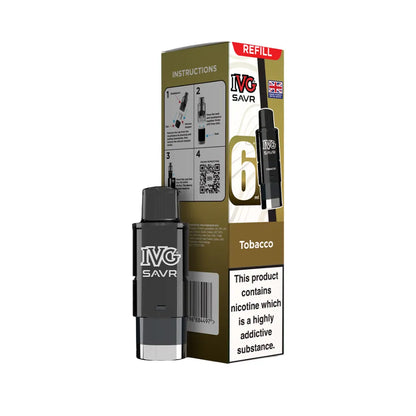 Tobacco IVG SAVR refills and packaging on a white background