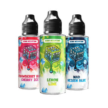 Three bottles of Ice Bar Juice with colorful labels on a white background