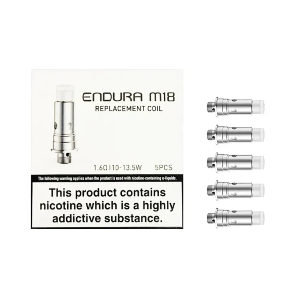 Endura M18 replacement coil packaging with five coils on a white background