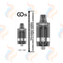 Vaping tank with 'Innokin GO S' branding on a white background with smoke effects.