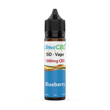 CBD vape bottle 1500 with blueberry flavour on a white background