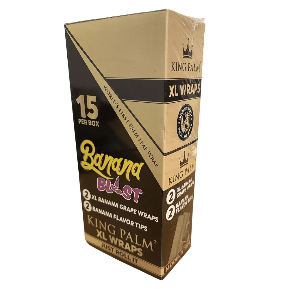 Box of King Palm XL Wraps with Banana Blast flavour on a white background