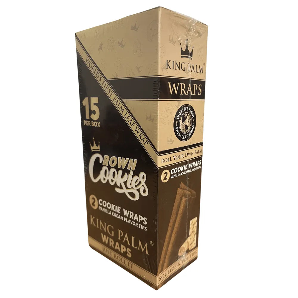 Box of King Palm Wraps with Crown Cookies flavour on a white background