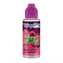 Kingston e-liquid bottle labeled 'Get Fruity Black Cherry & Raspberry' on a white background