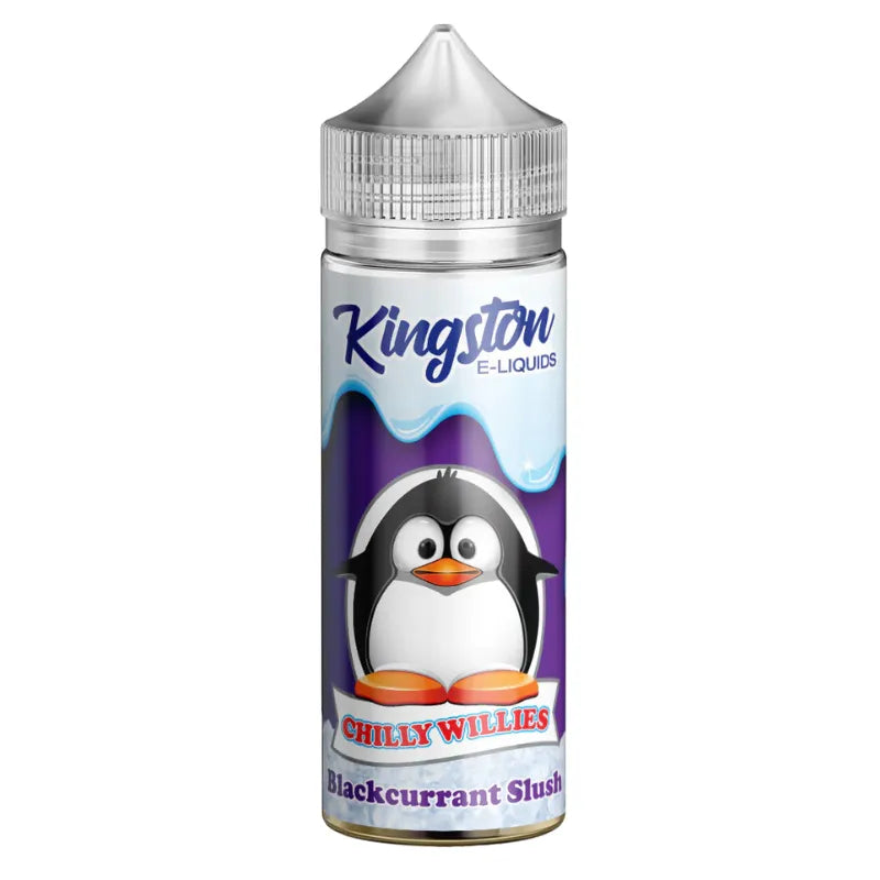 Kingston e-liquids bottle with penguin illustration on a white background