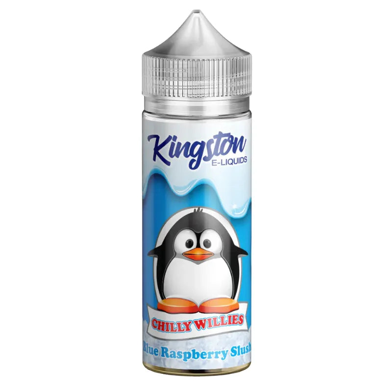 Kingston E-Liquids Chilly Willies Blue Raspberry Slush bottle on a white background