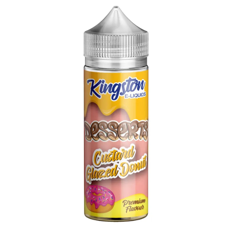 Kingston E-Liquids bottle of Custard Glazed Donut flavor on a white background