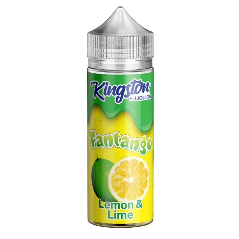 Kingston e-liquid bottle labeled 'Fantango Lemon & Lime' on a white background