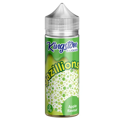 Kingston gazillions apple e-liquids bottle with green label on a white background
