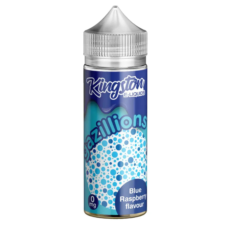 Kingston e-Liquids Gazillions Blue Raspberry flavor bottle on a white background