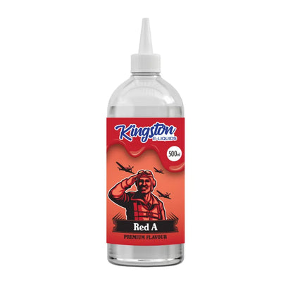 Kingston e-liquid bottle with red label on a white background