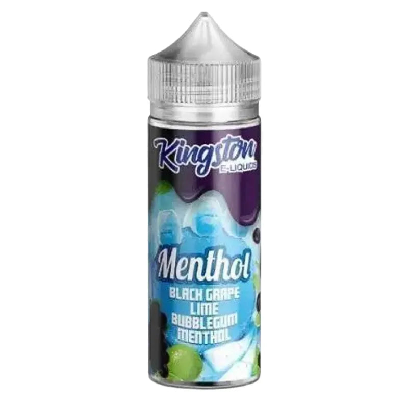 Kingston E-Liquids Menthol Black Grape Lime Bubblegum bottle on a white background