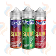Three Kingston Soda E-liquids on a white background with UK Vape Supply Logo