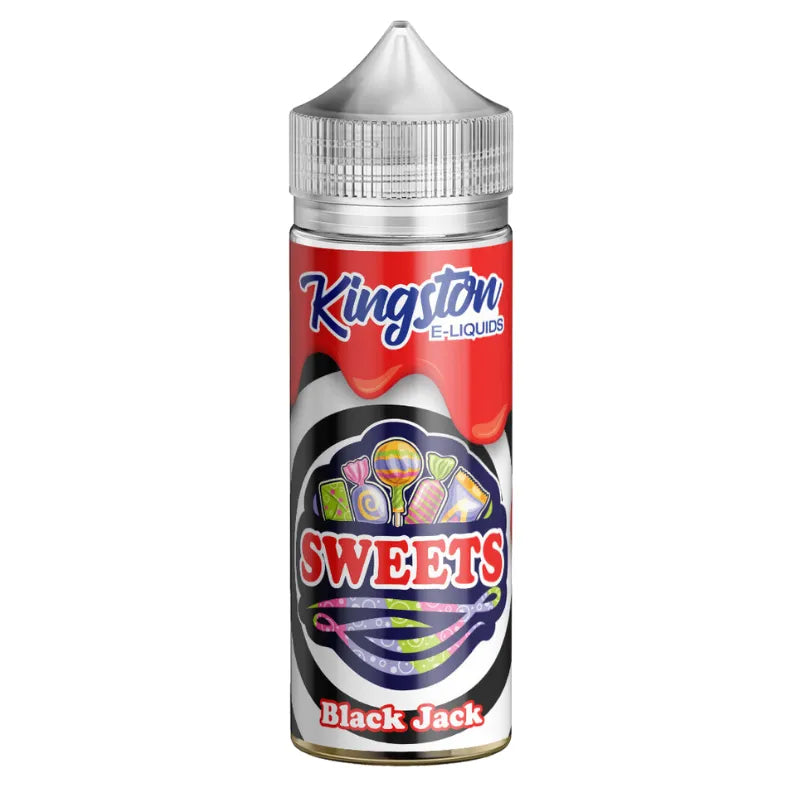 Kingston Sweets Black Jack e-liquid bottle on a white background
