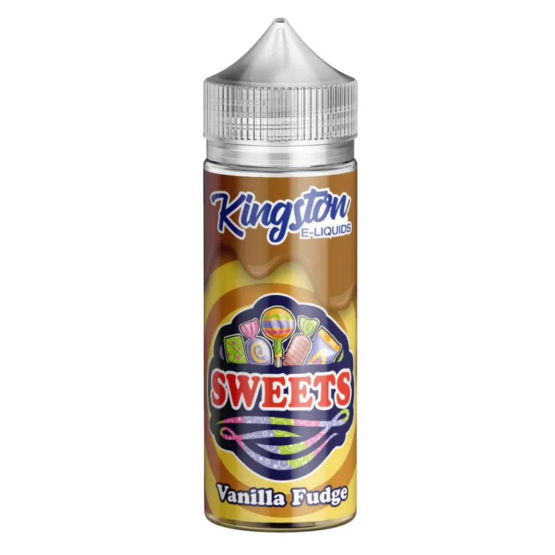 Kingston Sweets Vanilla Fudge e-liquid bottle on a white background