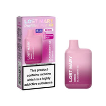 Lost Mary BM600 vape device in "Blackberry Ice" flavour with colourful packaging on a white background.