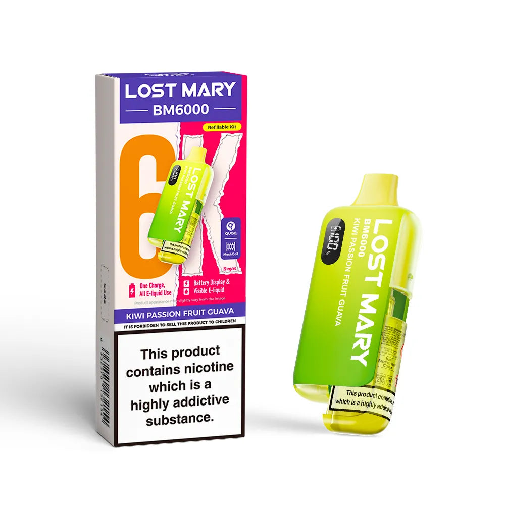 Lost Mary BM6000 vape device and packaging on a white background