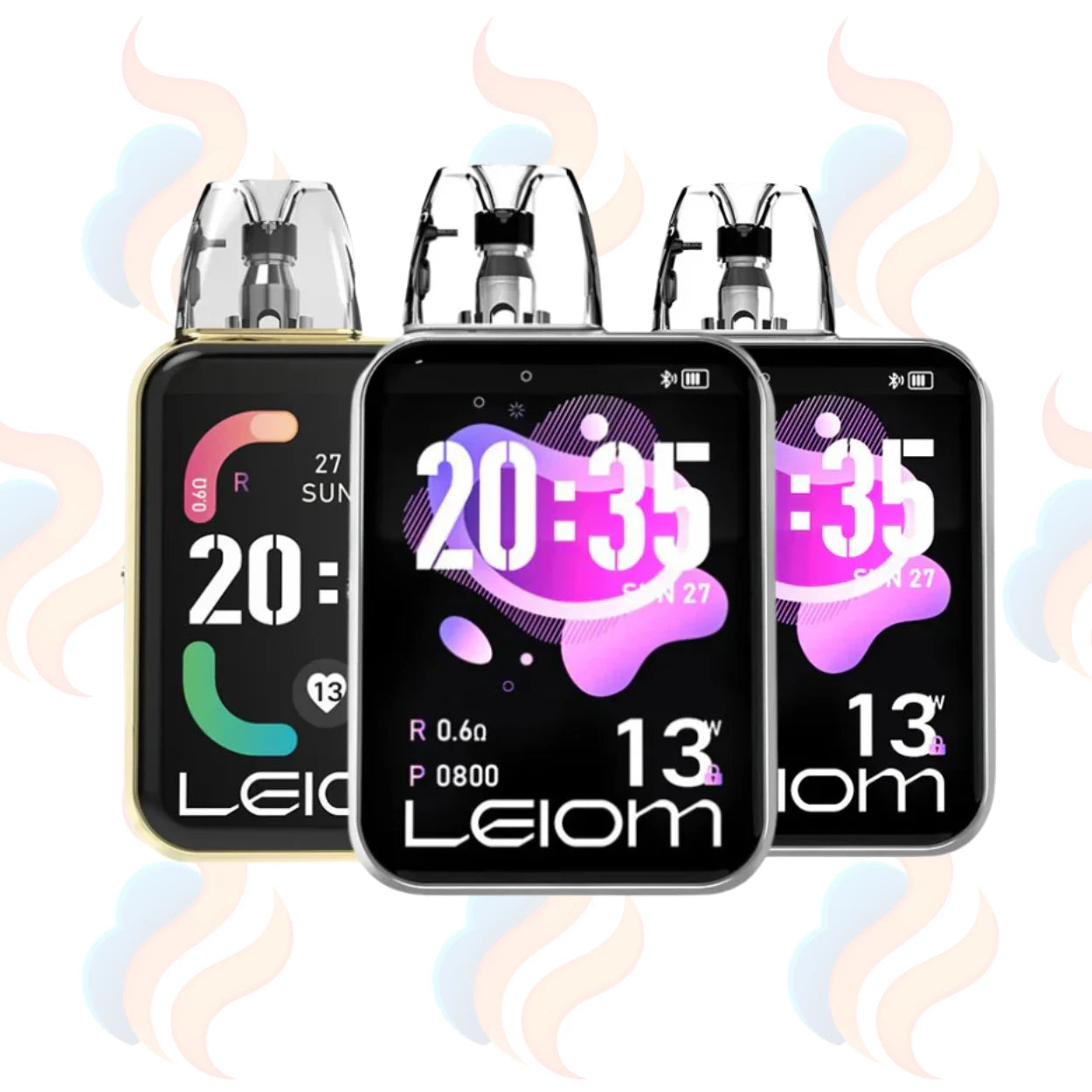 Three Leiom Alfa Smart Vape devices on a white background with UK Vape Supply Logo
