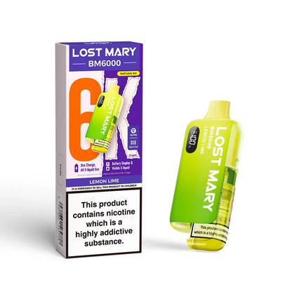 Lost Mary BM6000 vape device and packaging on a white background