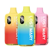 Three colorful vape devices with 'Lost Mary' branding on a white background