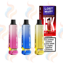 Three Lost Mary Nera refills on a white background with UK Vape Supply Logo