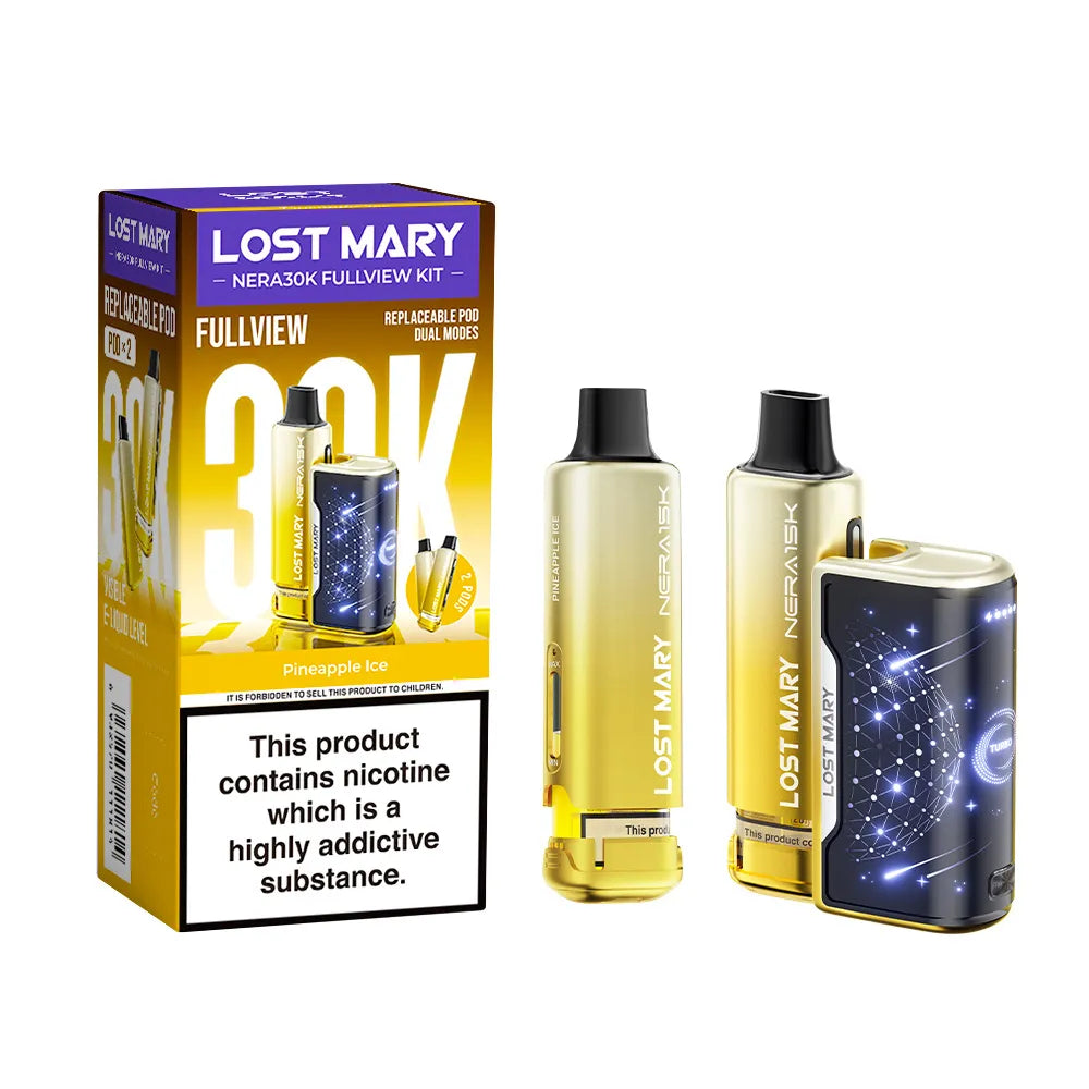 Lost Mary vaping device and packaging on a white background