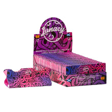Packaging of 24 Lunacy rolling papers with colourful design on a white background