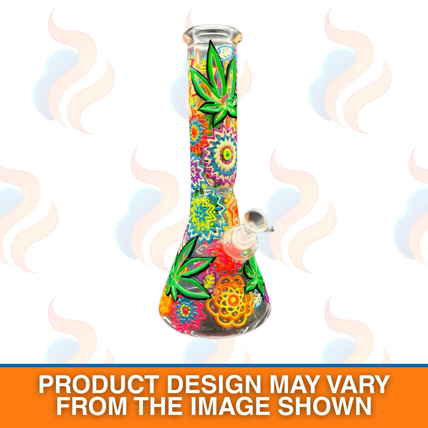 Colourful "mandala" glass bong on a white background