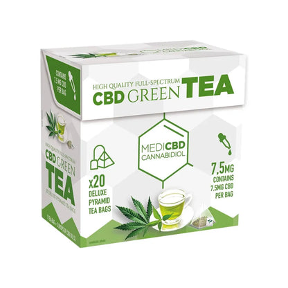 Box of MediCBD CBD Green Tea on a white background