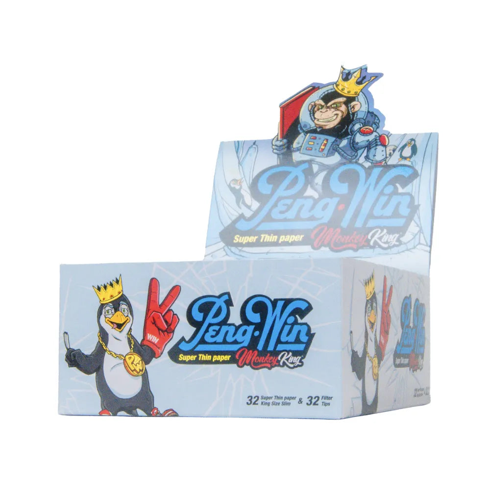 Box of 24 Monkey King Peng Win rolling papers with cartoon characters on a white background
