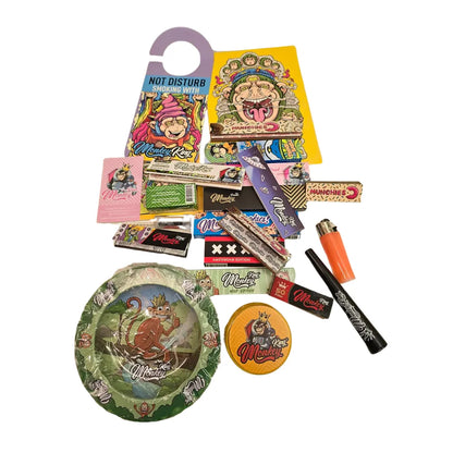 collection of different colourful smoking related accessories on a white background