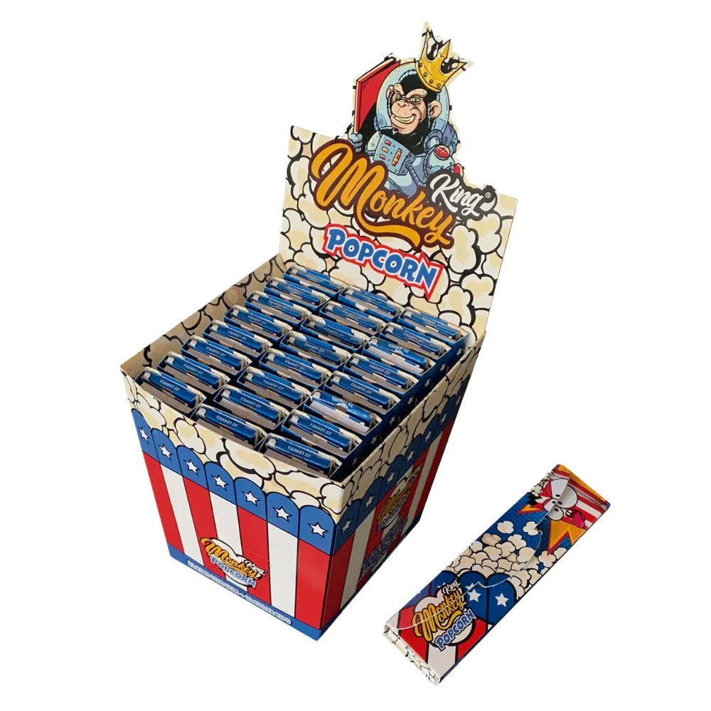 Monkey King scented rolling papers and tips - popcorn tub inspired display with popcorn flavouring