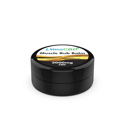 Black container of LVWell CBD Muscle Rub Balm on a white background