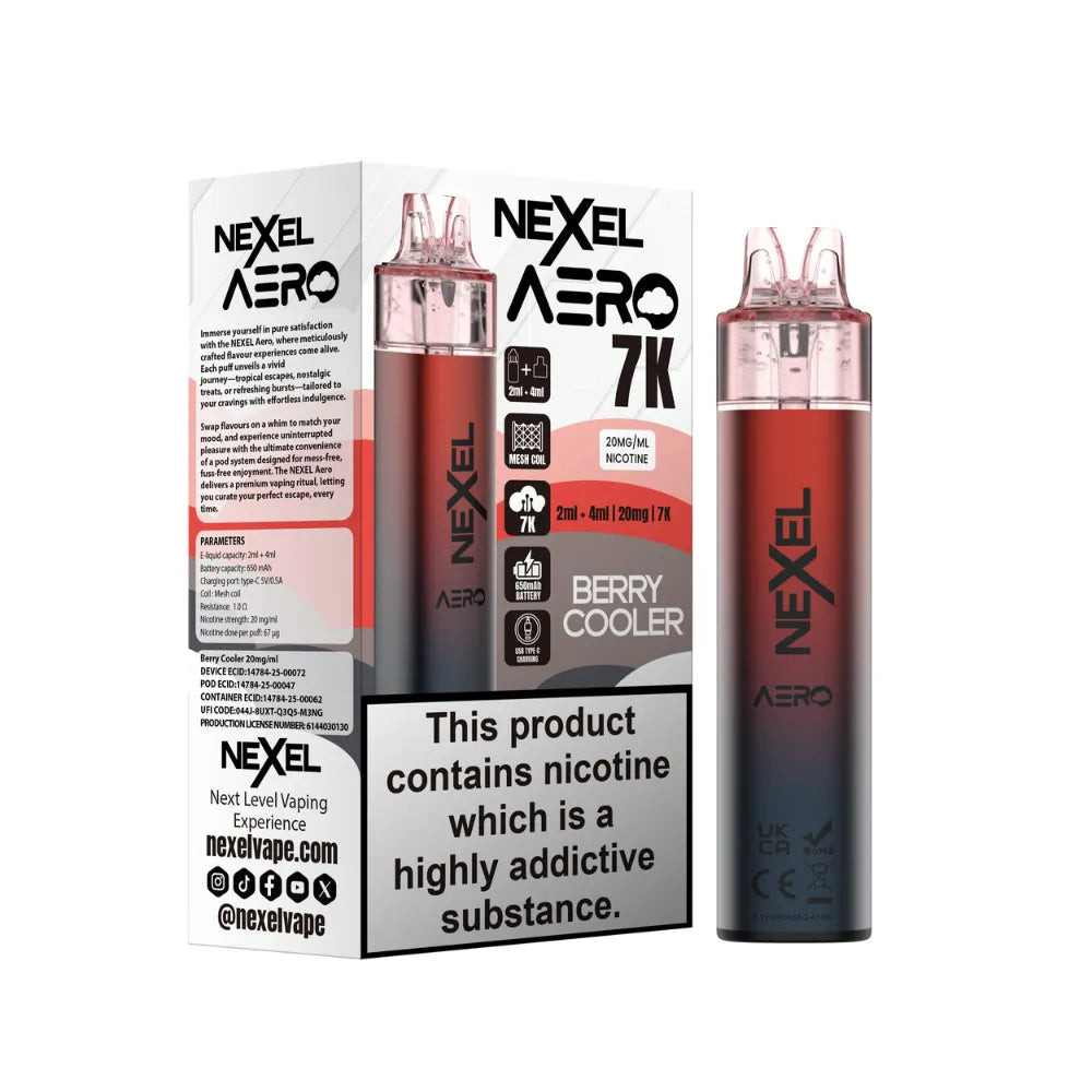 Nexel Aero Berry Cooler vaping device and packaging on a white background