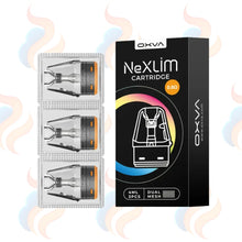 OXVA NexLim 0.8 cartridge packaging with three cartridges on a white background