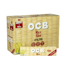 Box of OCB Rice Slim + Filtri rolling papers on a white background