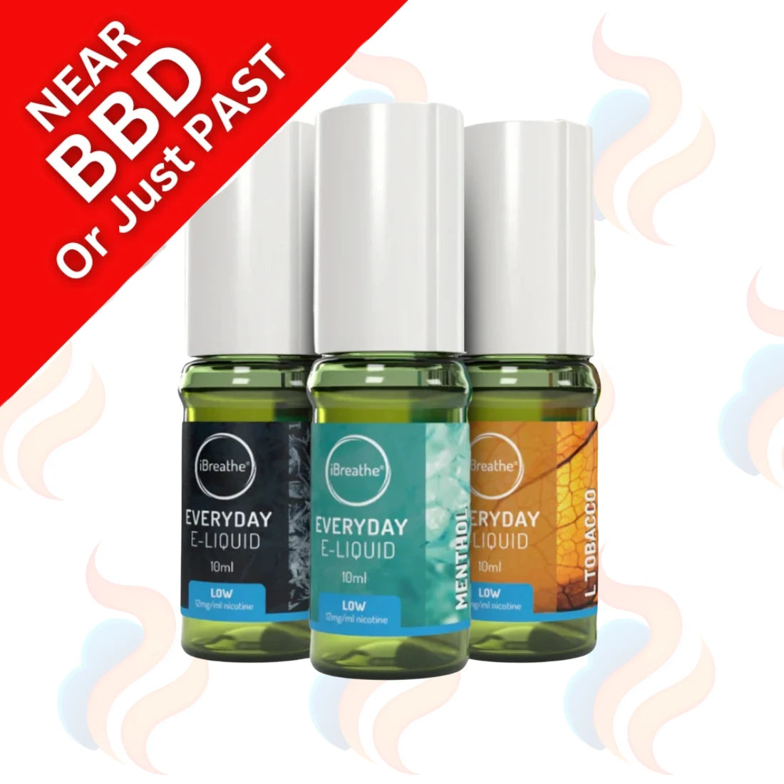 Three Past Best before iBreathe E-liquids on a white background with UK Vape Supply Logo