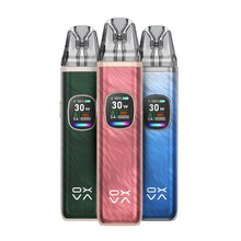 Three colourful OXVA Xlim Pro 2 pod kits on a white background