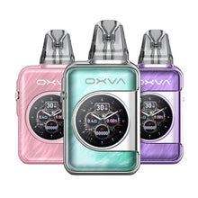 OXVA electronic device with digital display in pink, green, and purple on a white background