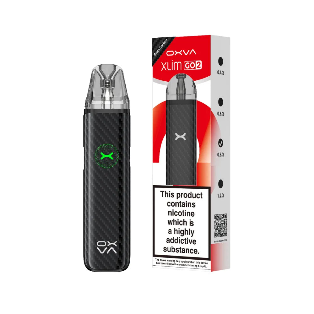 OXVA Xlim Go2 vape device and its packaging on a white background