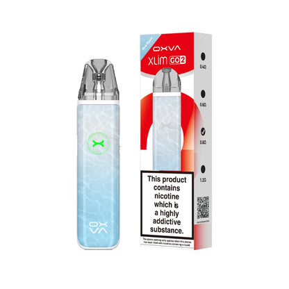 OXVA Xlim Go2 vape device and packaging on a white background