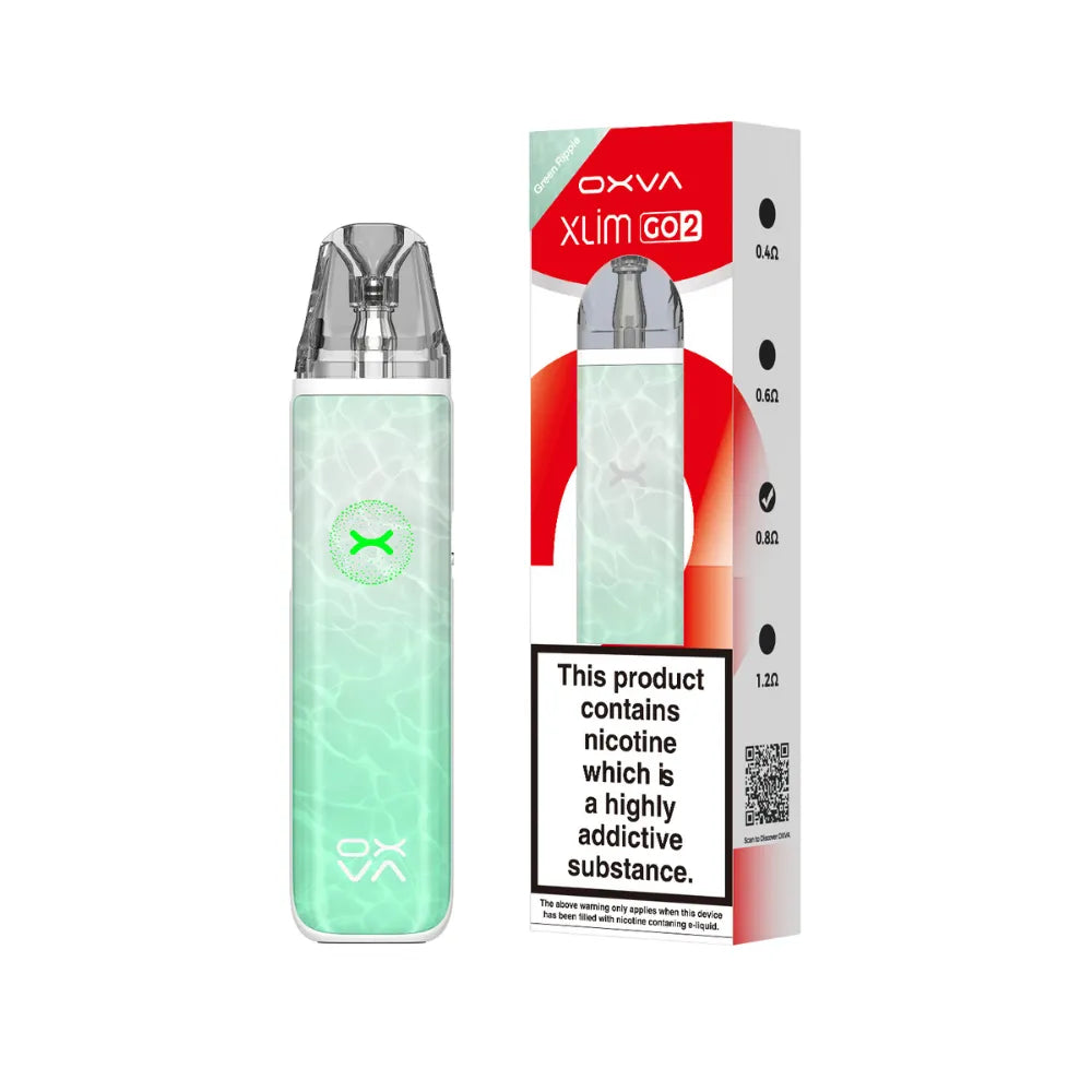 OXVA Xlim Go2 vape device and packaging on a white background