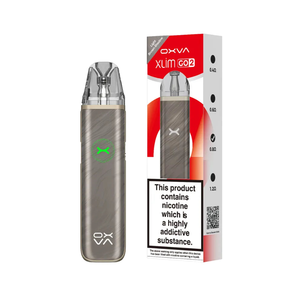 OXVA vape device and packaging on a white background