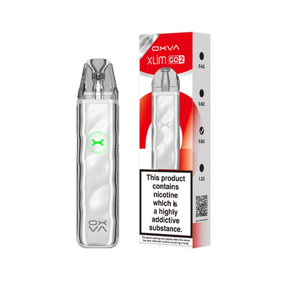 OXVA Xlim Go2 vape device and packaging on a white background
