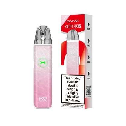 Pink vape device with packaging on a white background