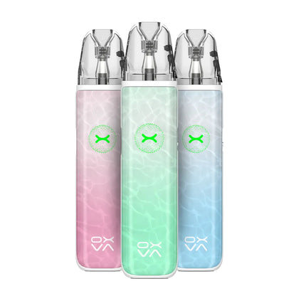 Three pastel-colored vape devices with a brand logo on a white background