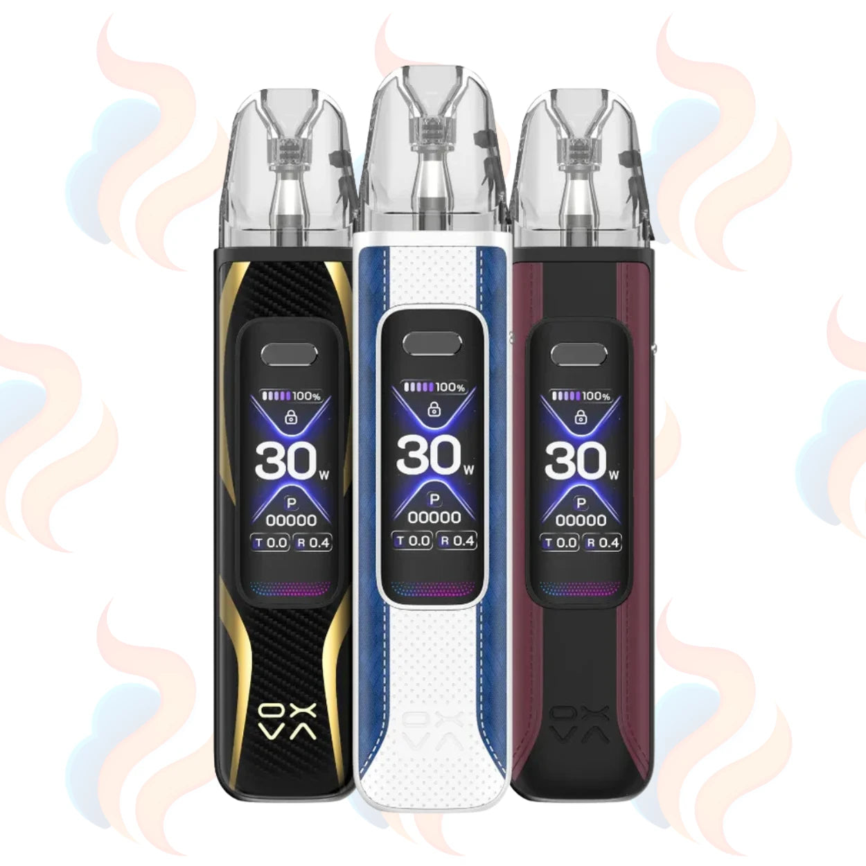 Three OXVA Xlim Pro 3 Vape devices on a white background with UK Vape Supply Logo
