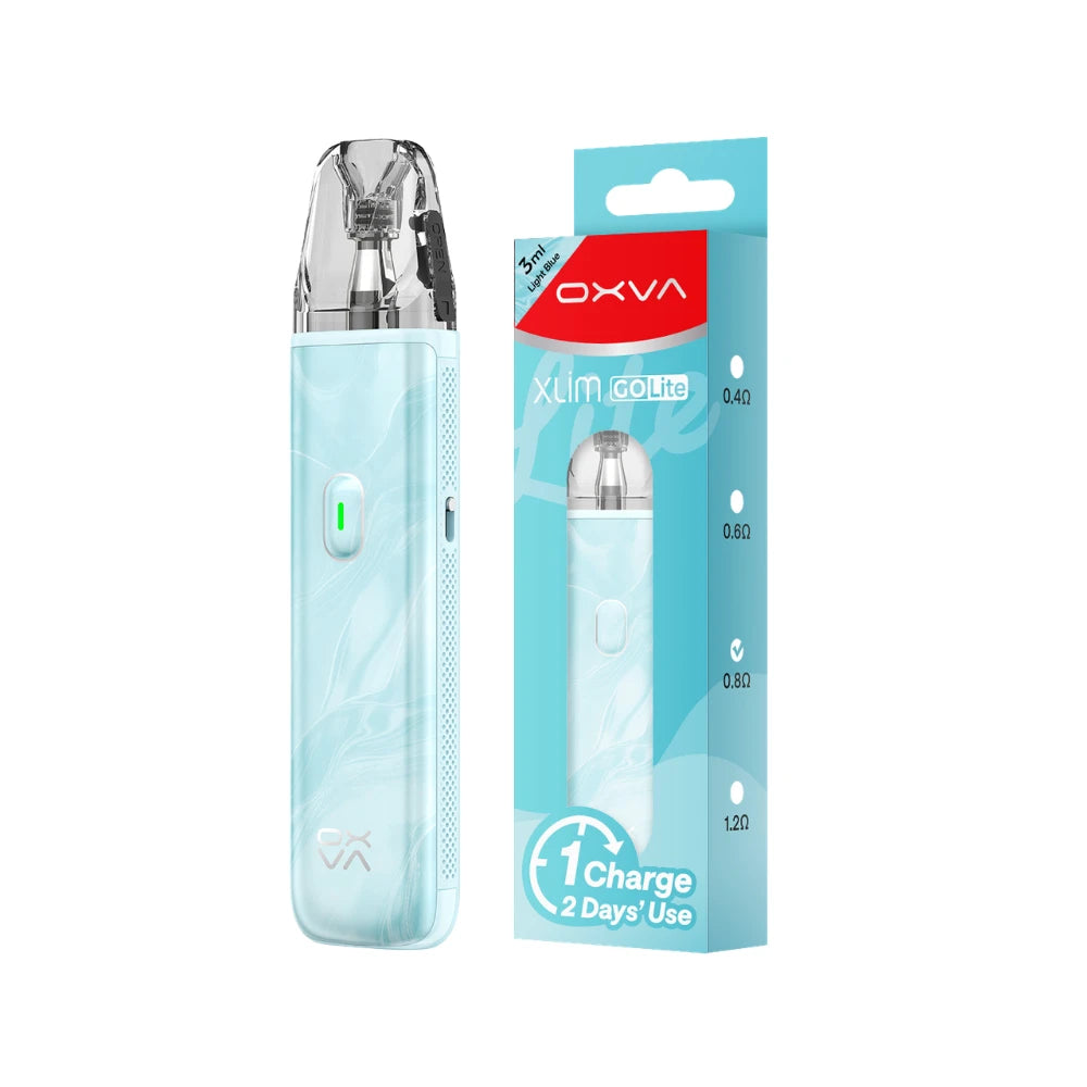 OXVA Xlim Go Lite Pod Vape in "Light Blue" Colour With Packaging.